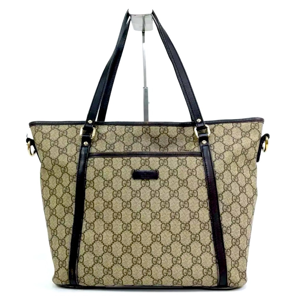 Gucci Cream and Black Monogram 2 Way Tote
